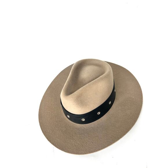 Janessa Leone Bennett Wool Hat Structured Fedora Studded Brown Large Wide Brim main image 10